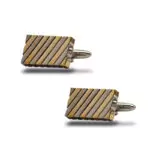 Rectangle bullet back, fashion cufflink with silver gold diagonal stripes in Dubai for men inteded as a gift for men as a formal clothing assccesory