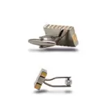 Rectangle bullet back, fashion cufflink with silver gold diagonal stripes in Dubai for men inteded as a gift for men as a formal clothing assccesory