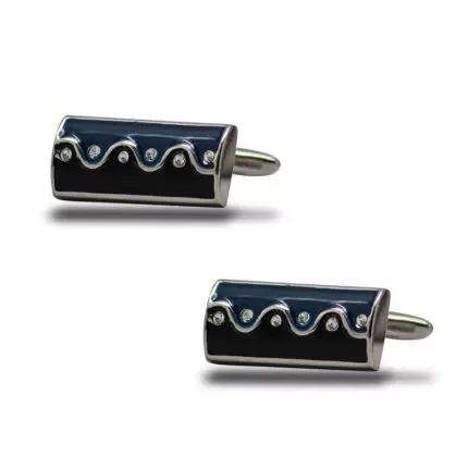 Rectangle curved black & blue bullet back fashion cufflinks with waved pattern in Dubai for men intended for wedding gifts, gifts for men, formal mens clothing